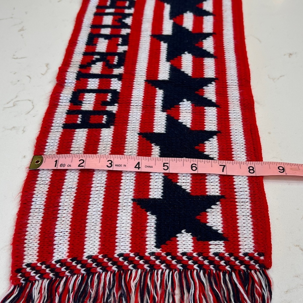 Vintage 90s Knitmakers USA Patriotic Stars & Stripes Red White Blue Scarf OS - Picture 8 of 8